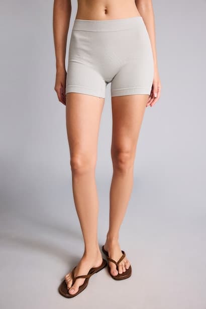 Grey Ribbed Seamless Elastic Waist Boxer Briefs Homewear (٤)