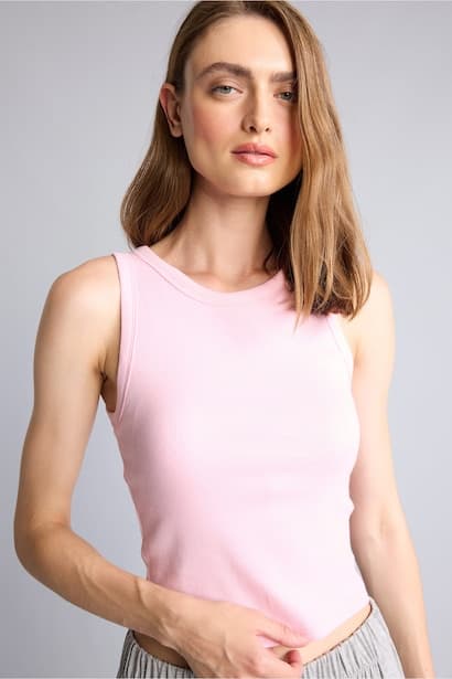 Slim Fit Cropped Ribbed Cotton Tank Top Homewear