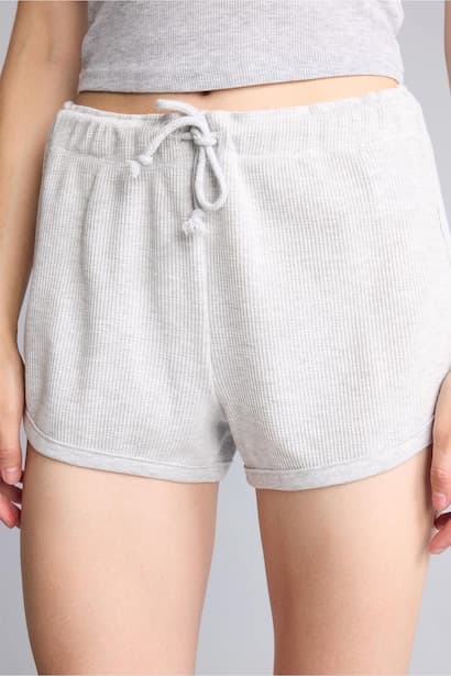 Cotton Waffle Texture Elastic Waist Shorts Homewear (٤)