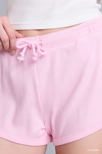 Cotton Waffle Textured Elastic Waist Shorts Homewear (٤)