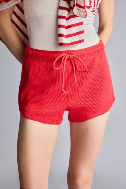 Cotton Waffle Texture Elastic Waist Shorts Homewear (٤)