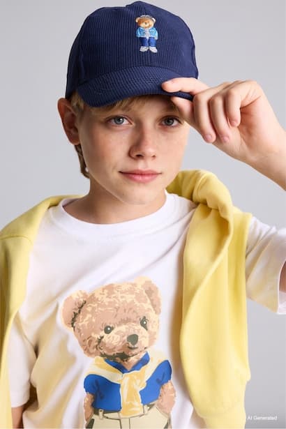 Boy Corduroy Baseball Teddy Bear Detail Cap