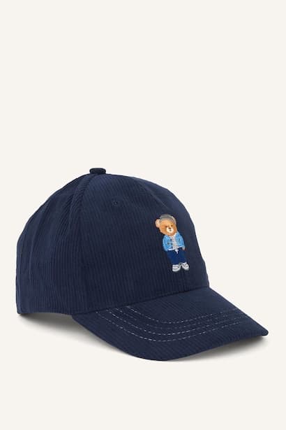 Boy Corduroy Baseball Teddy Bear Detail Cap (3)