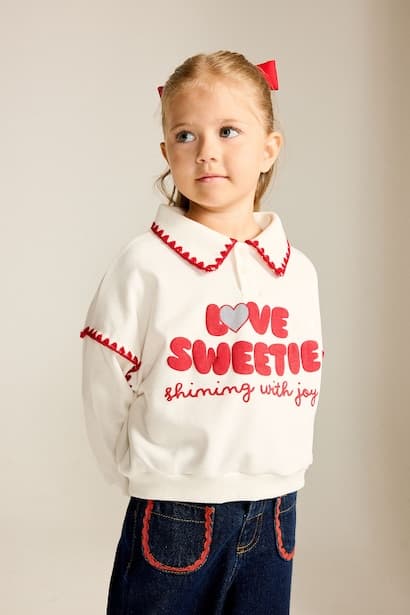 Baby Girl Polo Neck Printed Thick Sweatshirt