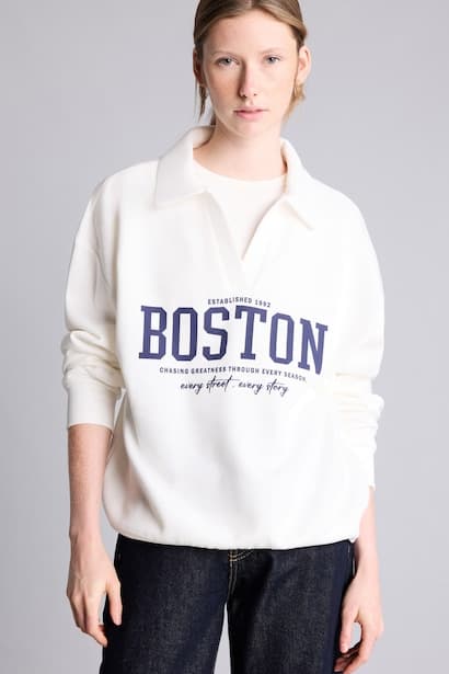 Relax Fit Boat Neck Printed Sweatshirt