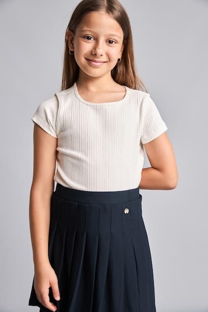 Girl Ecru Crew Neck Short Sleeve T-Shirt (4)