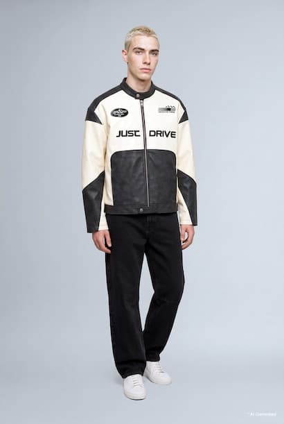 Oversize Stand Collar Printed Faux Leather Jacket