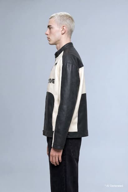 Oversize Stand Collar Printed Faux Leather Jacket (3)