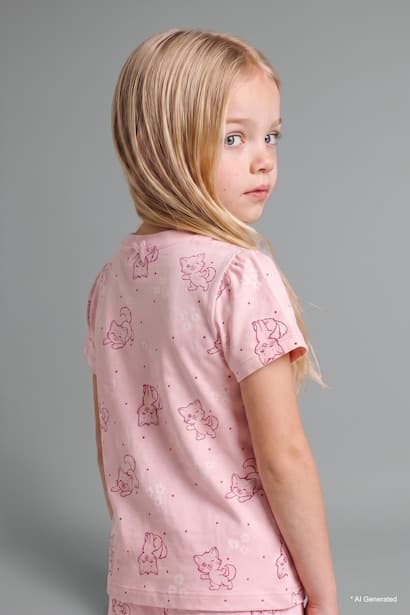 Baby Girl Patterned Top Bottom 2 Piece Pyjama Set Homewear (٤)