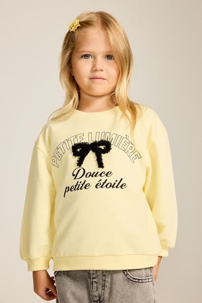 Baby Girl Light Yellow 100% Cotton Crew Neck Sweatshirt