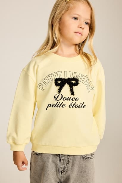 Baby Girl Light Yellow 100% Cotton Crew Neck Sweatshirt (٣)