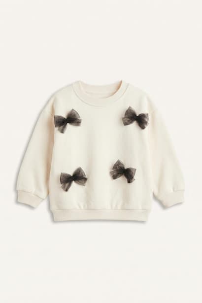 Baby Girl 100% Cotton Ecru with Bows Crew Neck Sweatshirt (4)