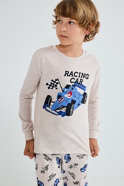 Boy Printed Long Sleeve Top and Trousers Pyjama Set Homewear (٣)
