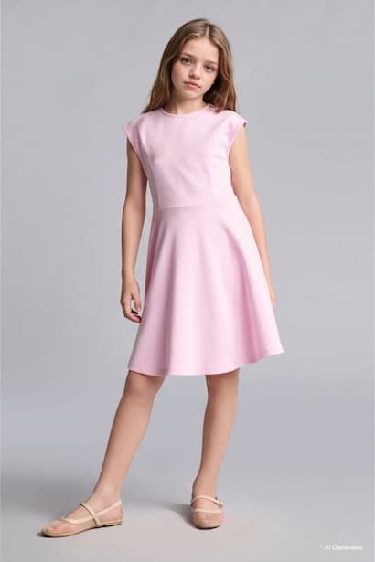 Girl Bell Pink Short Sleeve Midi Dress