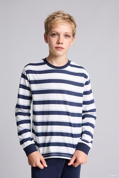 Boy Striped Long Sleeve Top and Trousers Pyjama Set (3)
