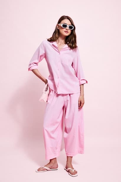 Elastic Band Linen Blended Trousers