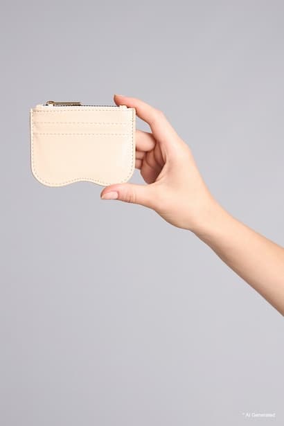 Woman Faux Leather Beige Card Holder Wallet