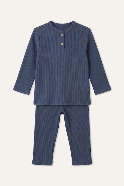 Baby Boy Ribbed Knit Long Sleeve Top and Trousers Pyjama Set Homewear