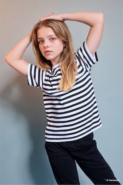 Girl 100% Cotton Striped Crew Neck Short Sleeve T-Shirt
