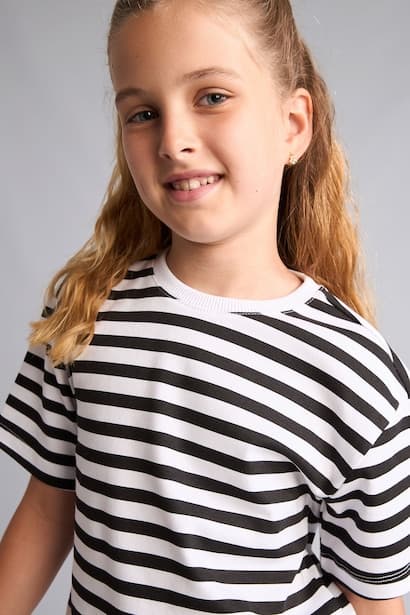Girl 100% Cotton Striped Crew Neck Short Sleeve T-Shirt (4)
