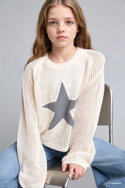 Girl Regular Fit Ecru Patterned Pullover