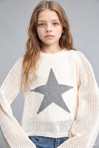 Girl Regular Fit Ecru Patterned Pullover (٣)