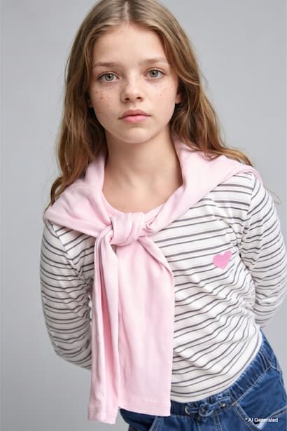Girl Ecru Printed Crew Neck Long Sleeve T-Shirt