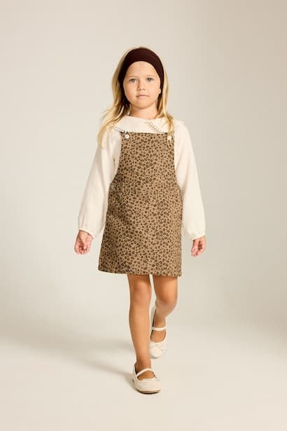 Baby Girl Leopard Print Twill Pinafore Dress