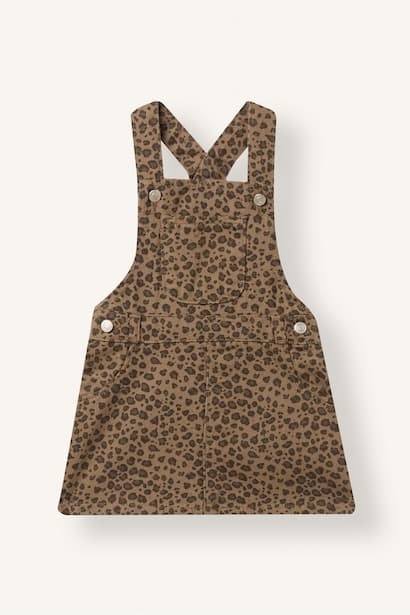 Baby Girl Leopard Print Twill Pinafore Dress (٣)