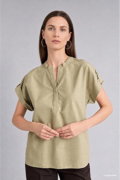 Regular Fit Crew Neck Short Sleeve Blouse (٣)
