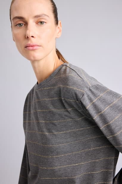 Relaxed Fit Striped Crew Neck Long Sleeve T-Shirt Modest (٤)