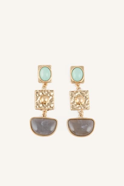 Woman Gold Colored Geometric Stone Dangling Earrings Jewellery