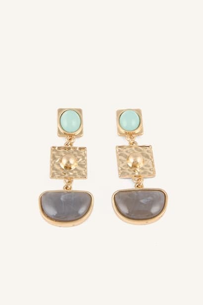 Woman Gold Colored Geometric Stone Dangling Earrings Jewellery (٣)