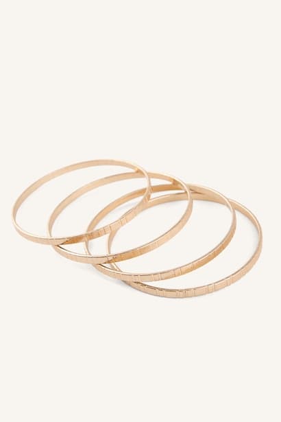 Woman Striped Textured 4 Piece Gold Bracelet