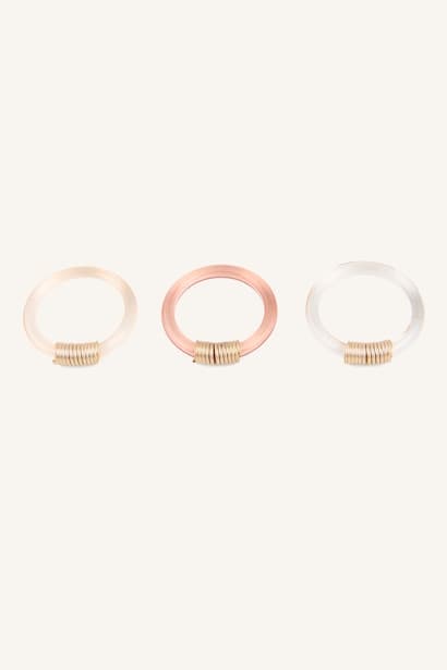 Woman Metal Wrap Detail Transparent 3 Piece Rings Jewellery