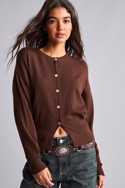 Fitted Crew Neck Knitted Cardigan (٤)