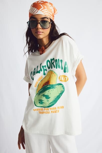 Oversize Printed Short Sleeve White T-Shirt