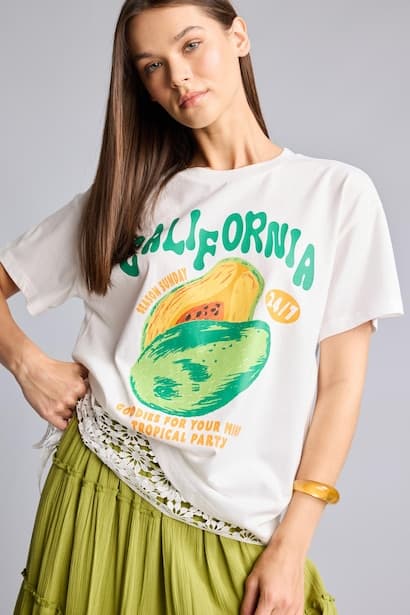 Oversize Printed Short Sleeve White T-Shirt (٤)