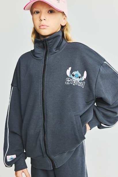 Girl Disney Lilo & Stitch Zip-Up Collar Cardigan
