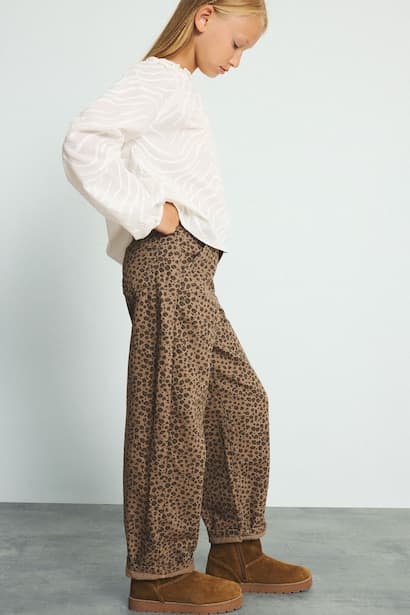 Girl Leopard Baggy Fit Gabardine Trousers