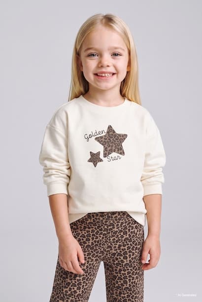 Baby Girl Regular Fit Star Printed Crew Neck Sweatshirt