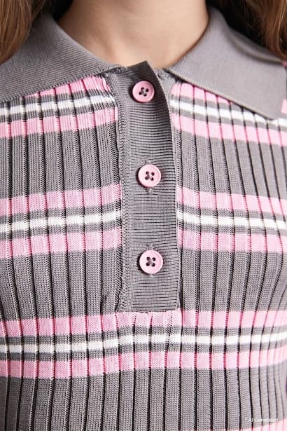 Girl Regular Fit Striped Polo Neck Pullover (4)