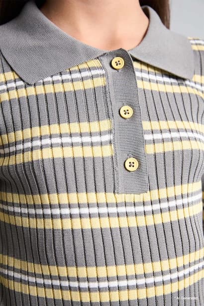 Girl Regular Fit Striped Polo Collar Pullover (4)