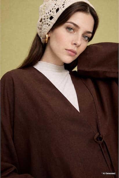 Regular Fit Linen Blend Brown Kimono (4)