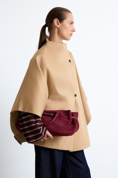 Oversize Stand Collar Woven Trench Coat (3)