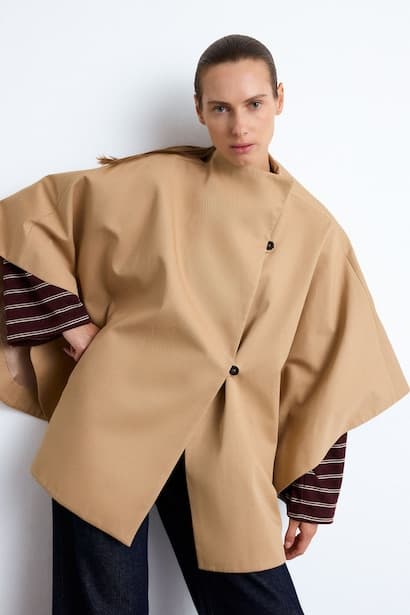 Oversize Stand Collar Woven Trench Coat (4)