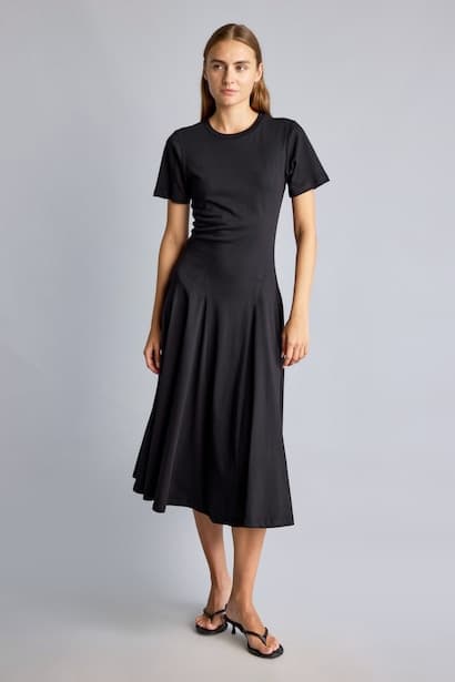 100% Cotton A-Line Short Sleeve Midi Dress