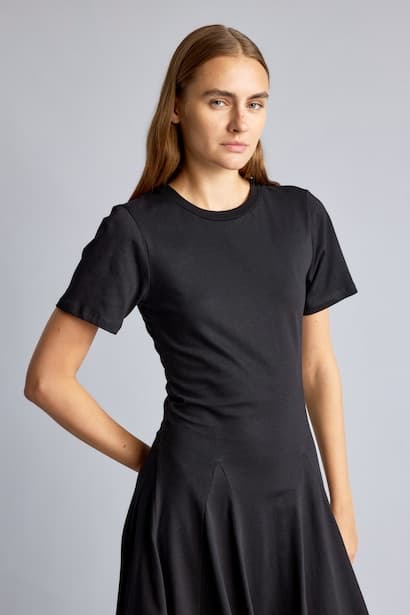 100% Cotton A-Line Short Sleeve Midi Dress (٣)