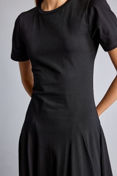 100% Cotton A-Line Short Sleeve Midi Dress (٤)