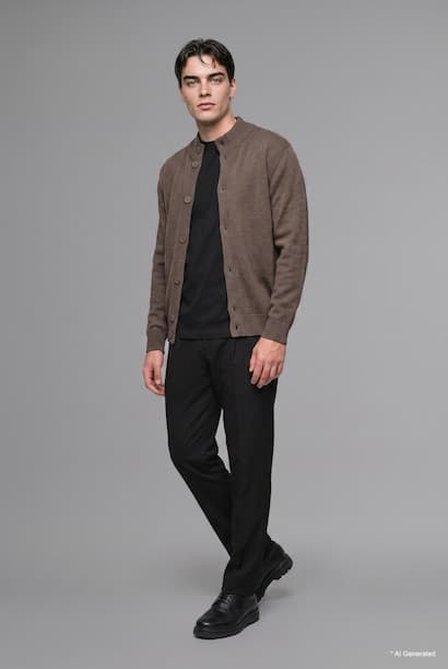 Standard Fit High Neck Basic Knit Cardigan